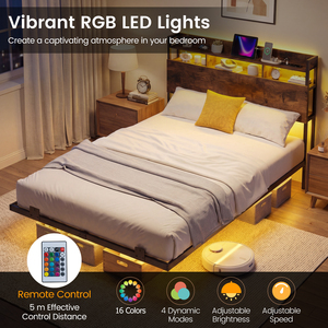 Double Size Floating Bed Frame with LED Lights
