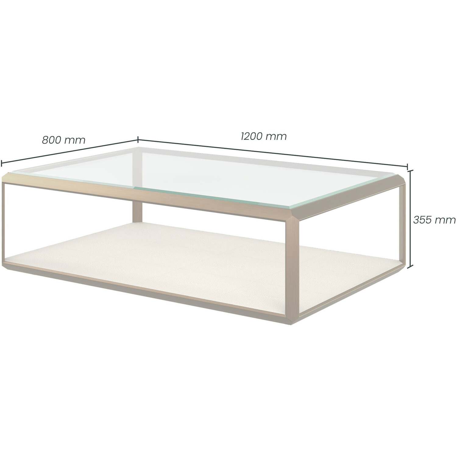 Klain Glass Top Coffee Table Brass Frame Ivory Shagreen - Ivory