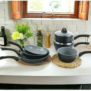 5-PC Forged Aluminium Frying Pans Cookware Set - Black, Grey