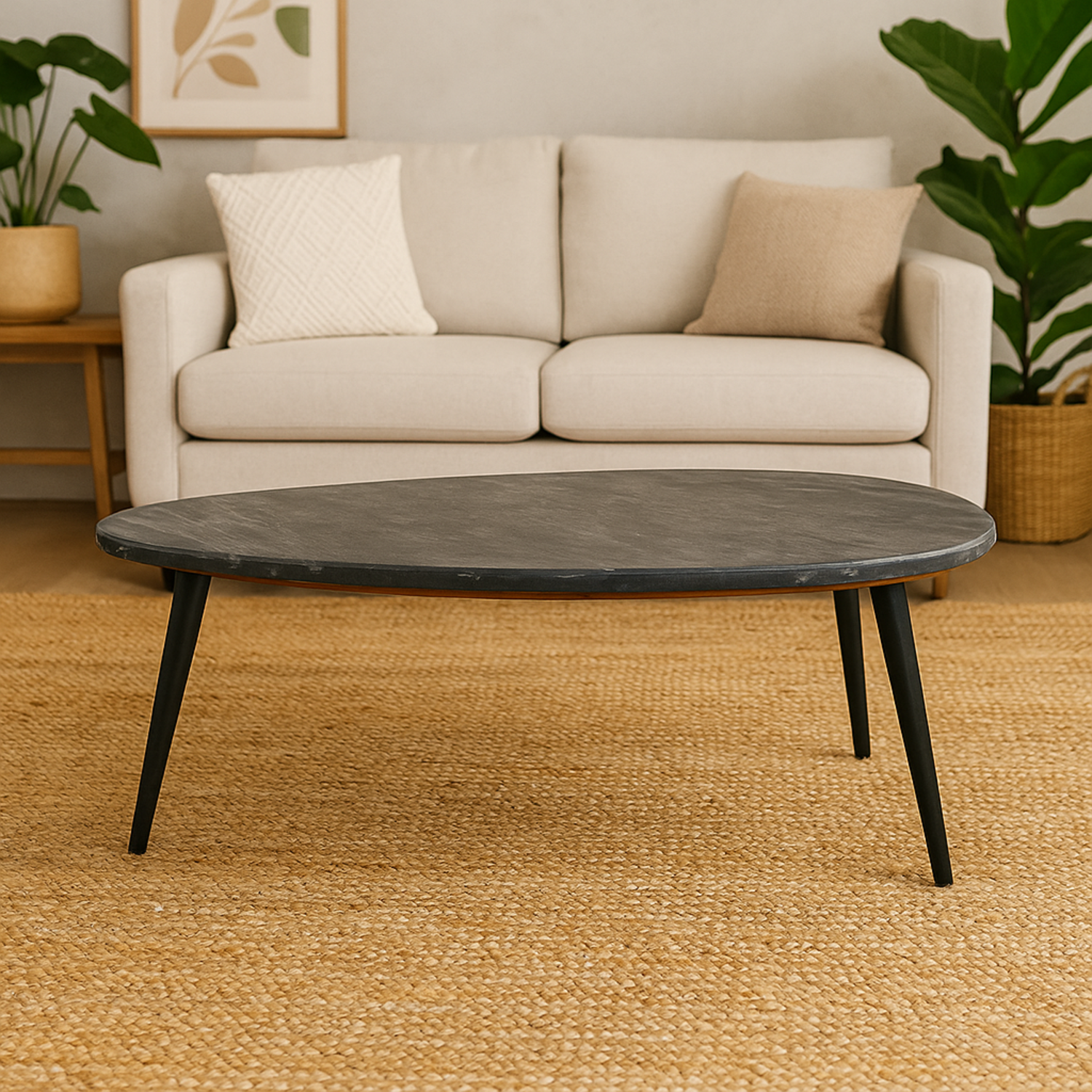 Alabama Marble Oval Coffee Table with Hairpin Legs - Brown