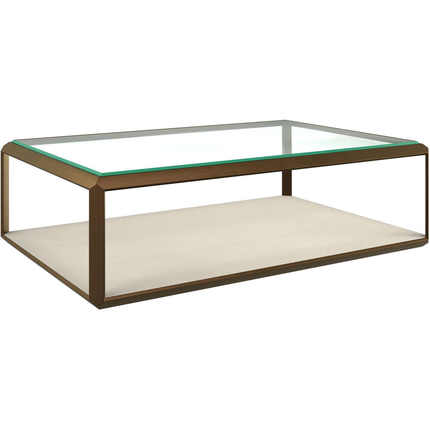 Klain Glass Top Coffee Table Brass Frame Ivory Shagreen - Ivory