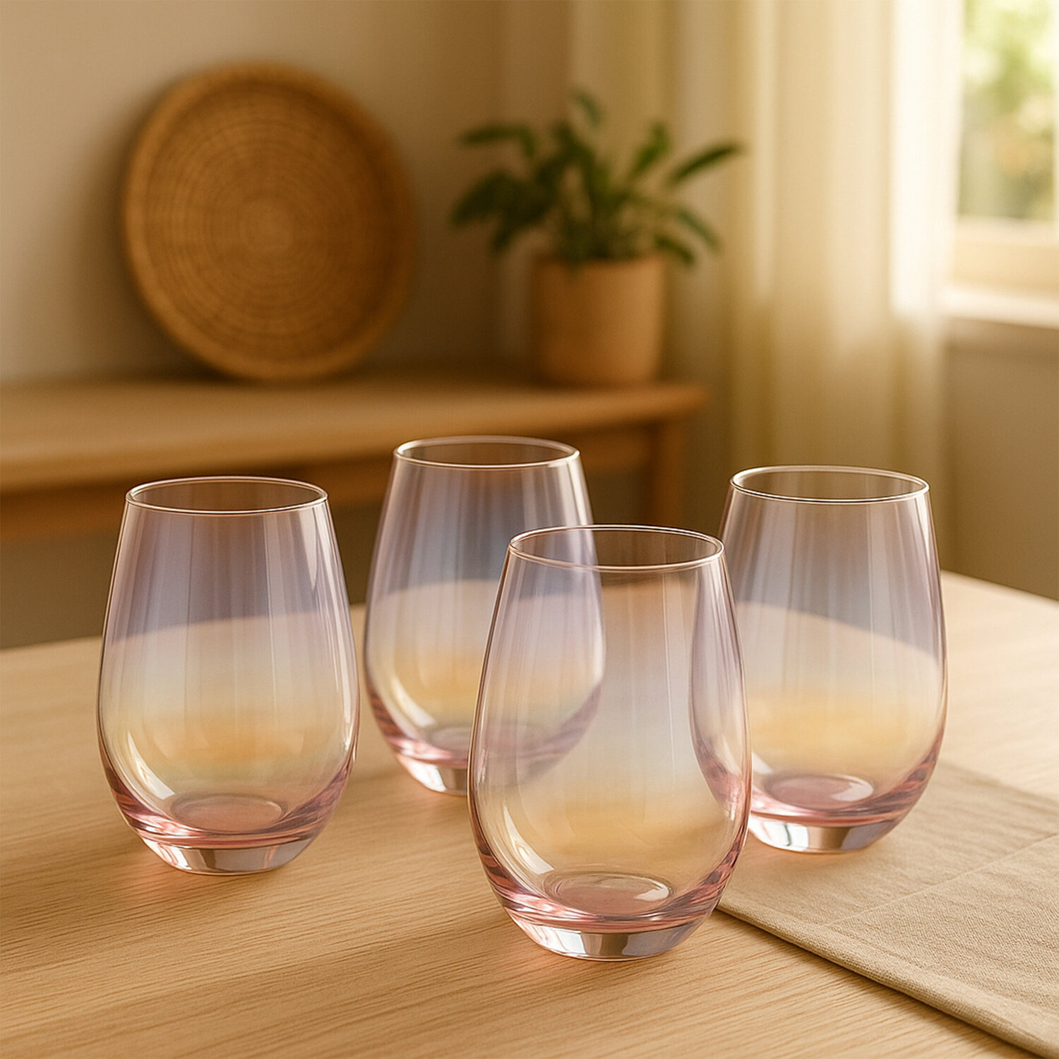 Frosted Deco Set Of 4 Hi Ball Glasses - Pink