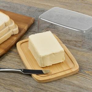 Bamboo Base Butter Dish - Transparent