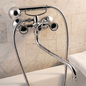 Chrome Round Tap Head Bath Filler Shower Mixer Wall Mounted 'S' Type 30cm Spout