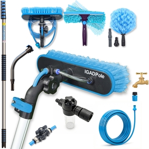 IGADPole Telescopic Window Cleaning Kit with Water-Fed Brush, Squeegee and Cobweb Duster
