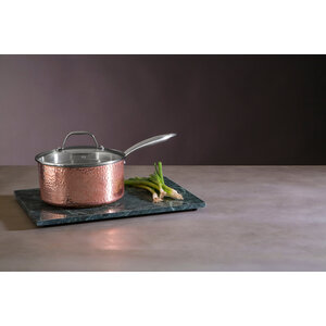 Minerva Copper Finish Large 20 cm Hammered Saucepan with Lid