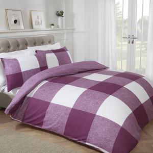 Luxury Gingham Check Plain Reversible Duvet Cover With Pillowcases