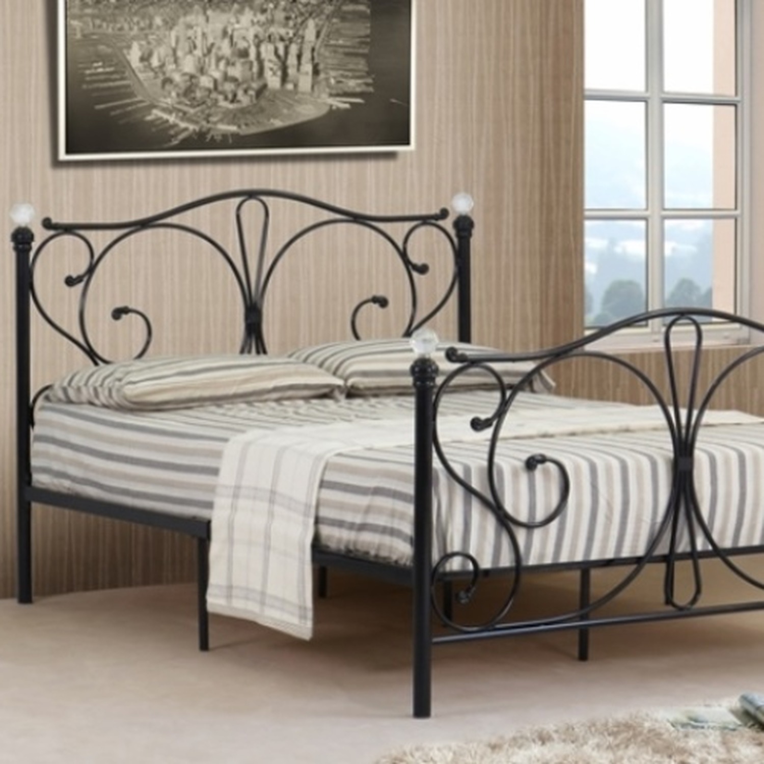 Metal Crystal Finial Bed Frame - White Small Double