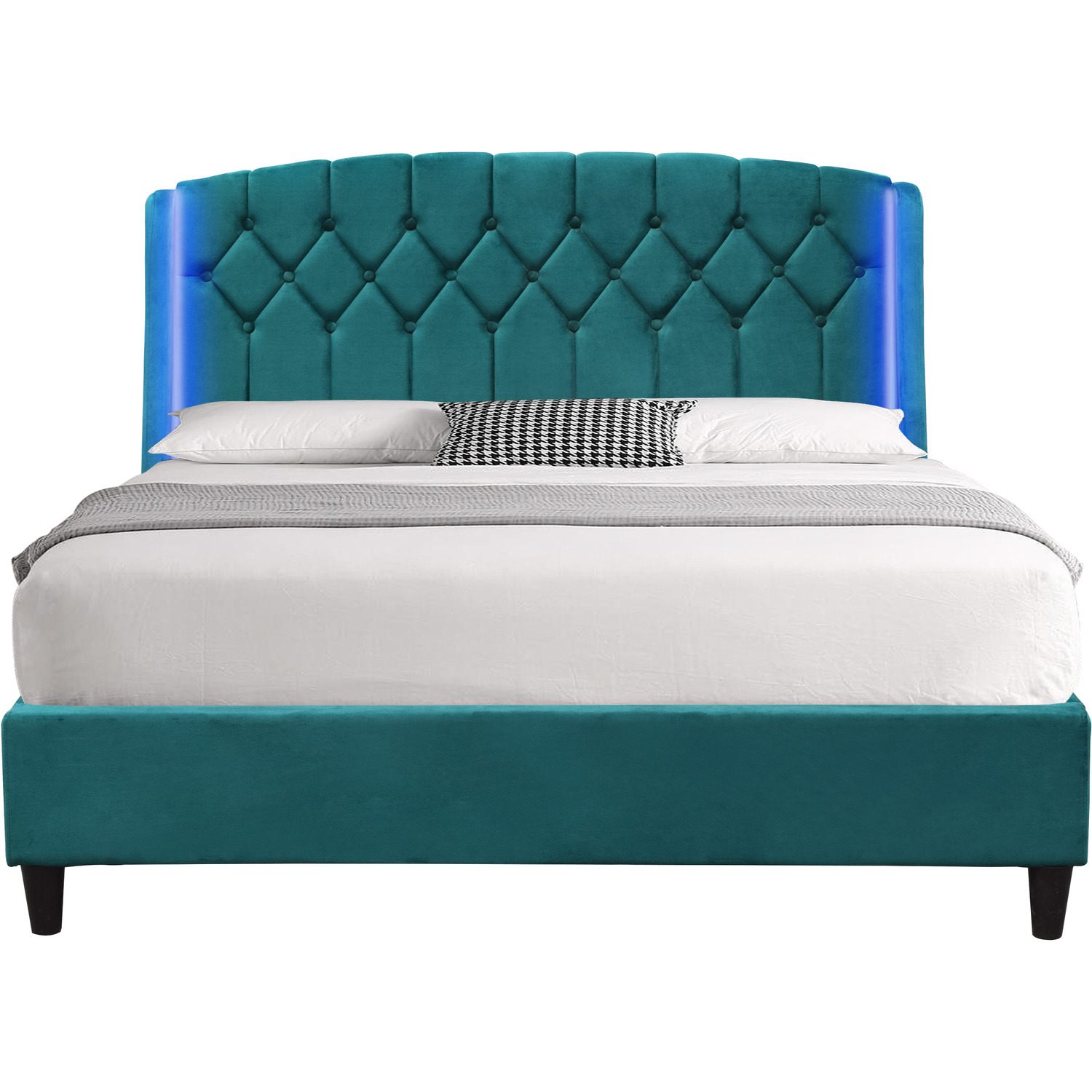 Fabric Bedframe In Grey Or Green In 3ft 4ft6 Or 5ft With Led Headboard - Green King