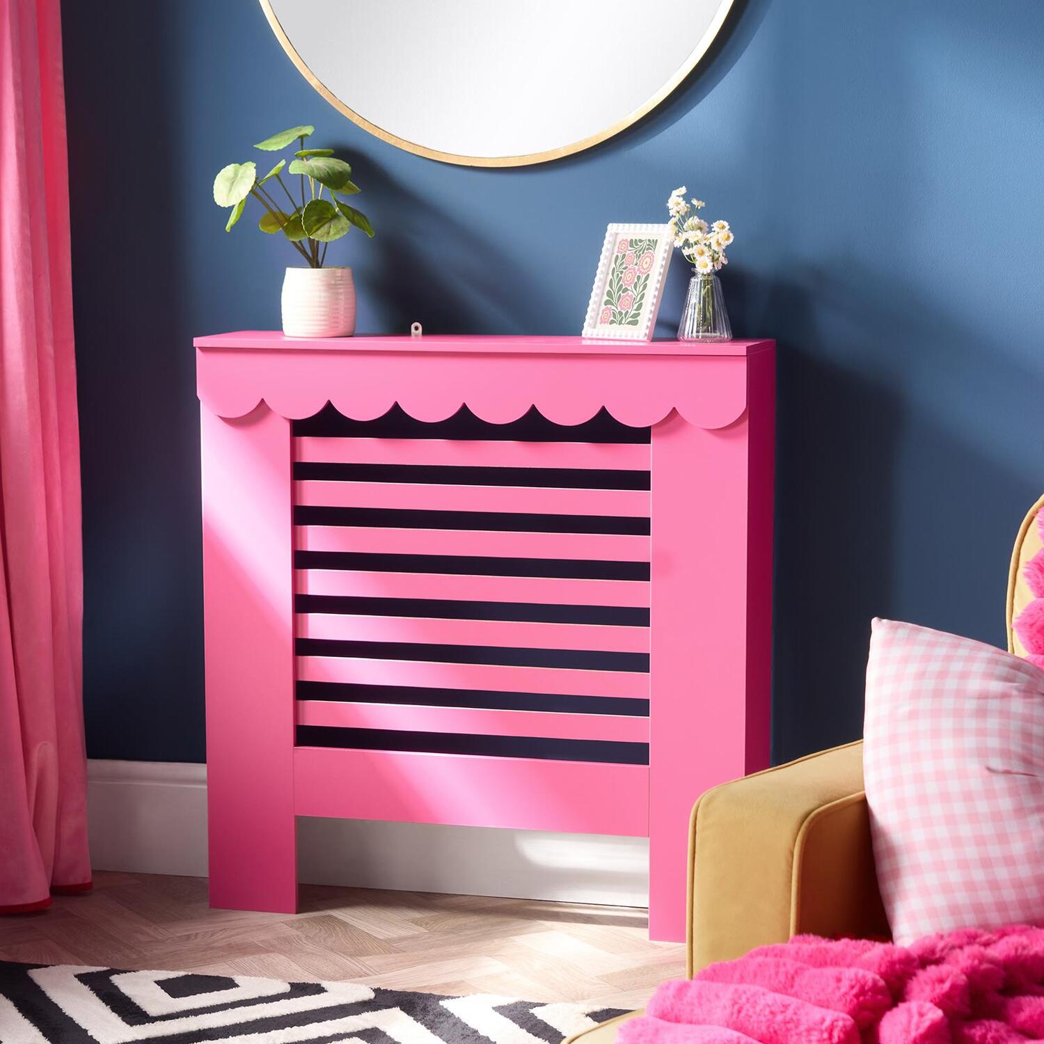 Ohs Scallop Radiator Cover Engineered Wood Sideboard Shelf - Hot Pink / 109Cm