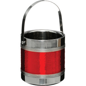 Red Ice Bucket With Tongs