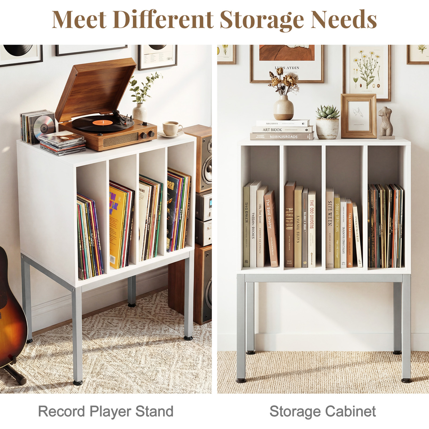 Bedside Table Record Storage Table - White