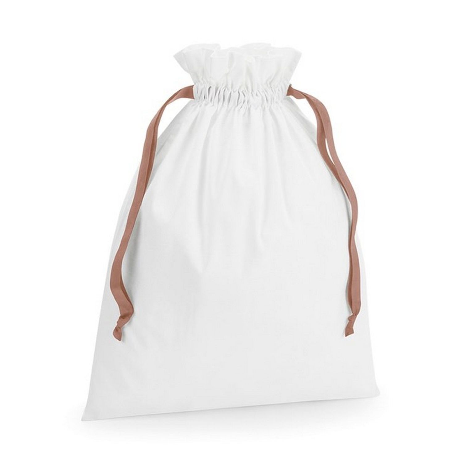 Westford Mill Ribbon Cotton Drawstring Gift Bag - Soft White/Rose Gold / 1