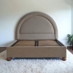 Solid Wood Cream Boucle Double Bed