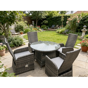 Fimous Rattan Reclining Dining Set 4 Chairs