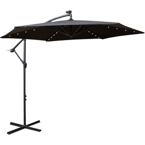3m Solar Powered Cantilever Lit Banana Garden Parasol with Crank Handle & White LED Lights in Black