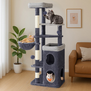 Tall Cat Tree, Multiple-Level Cat Tower with 2 Caves, Basket