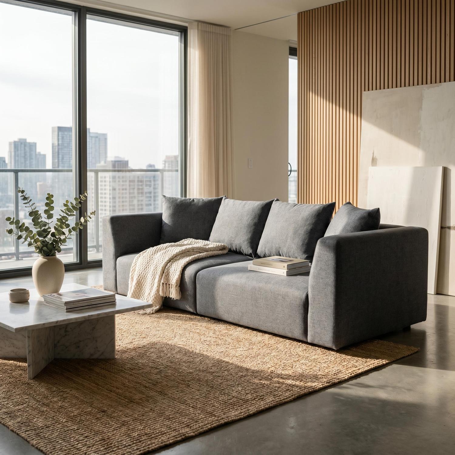 Abakus Direct Tokyo 3 Seater Sofa In Olive Green Brushed Tweed Fabric With Deep Seat - Charcoal