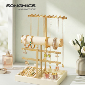 SONGMICS 5-Zone Jewellery Display Stand with Velvet Tray and Ring Holder