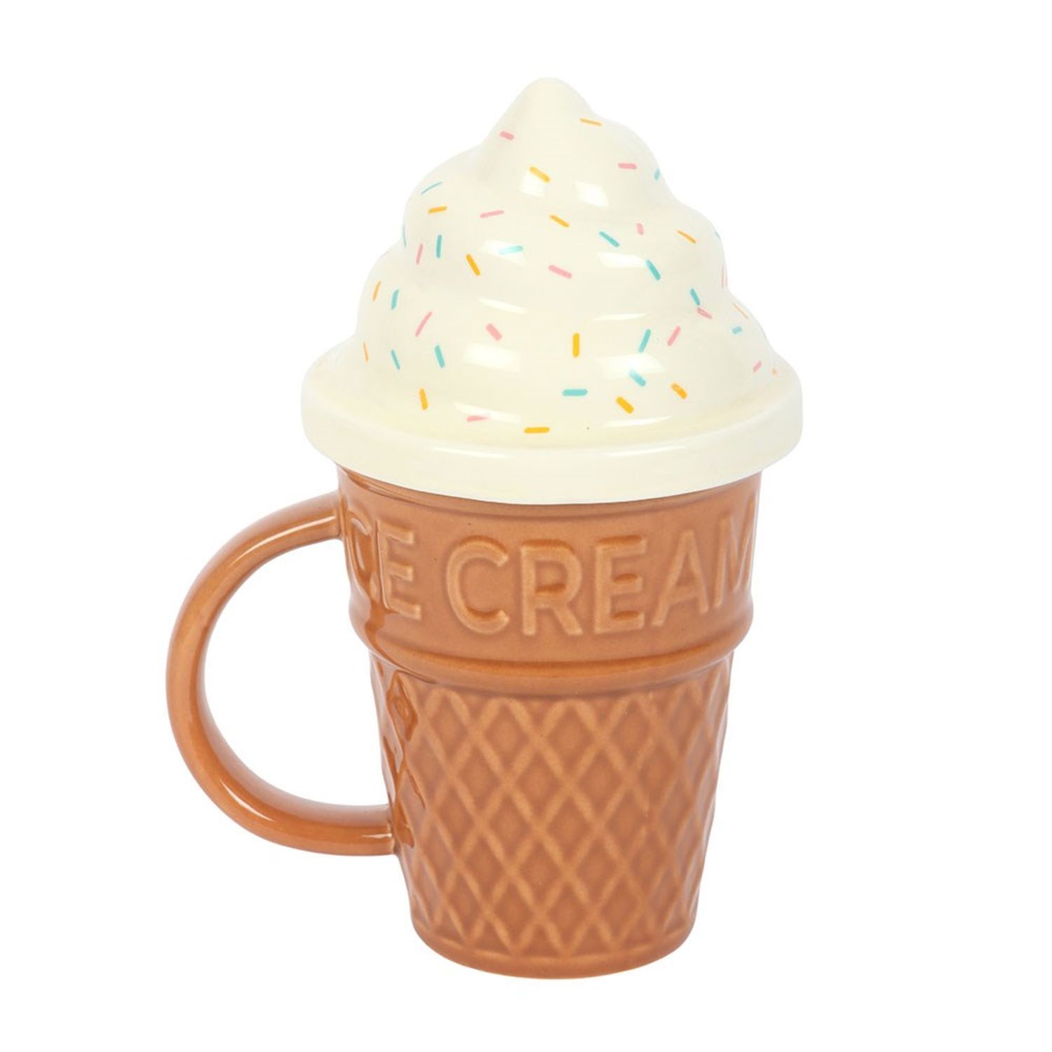 Something Different Ice Cream 500Ml Mug With Lid - Brown/White