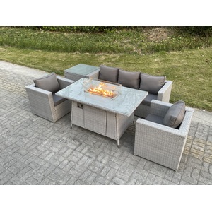 Corner Rattan Garden Furniture Set Gas Fire Pit Dining Set
