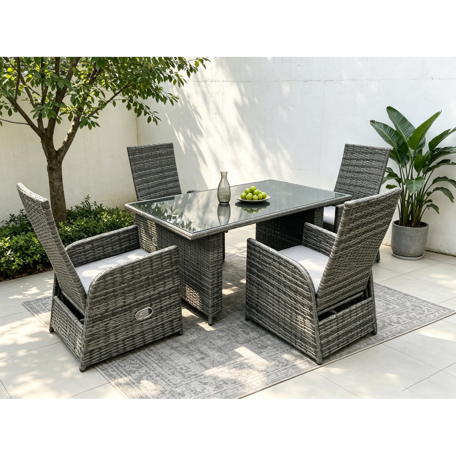 Fimous Outdoor Pe Wicker Rattan Garden Furniture Reclining Chair - Dark Grey Mixed