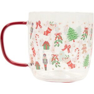 Christmas Glass Mug with Red Handle