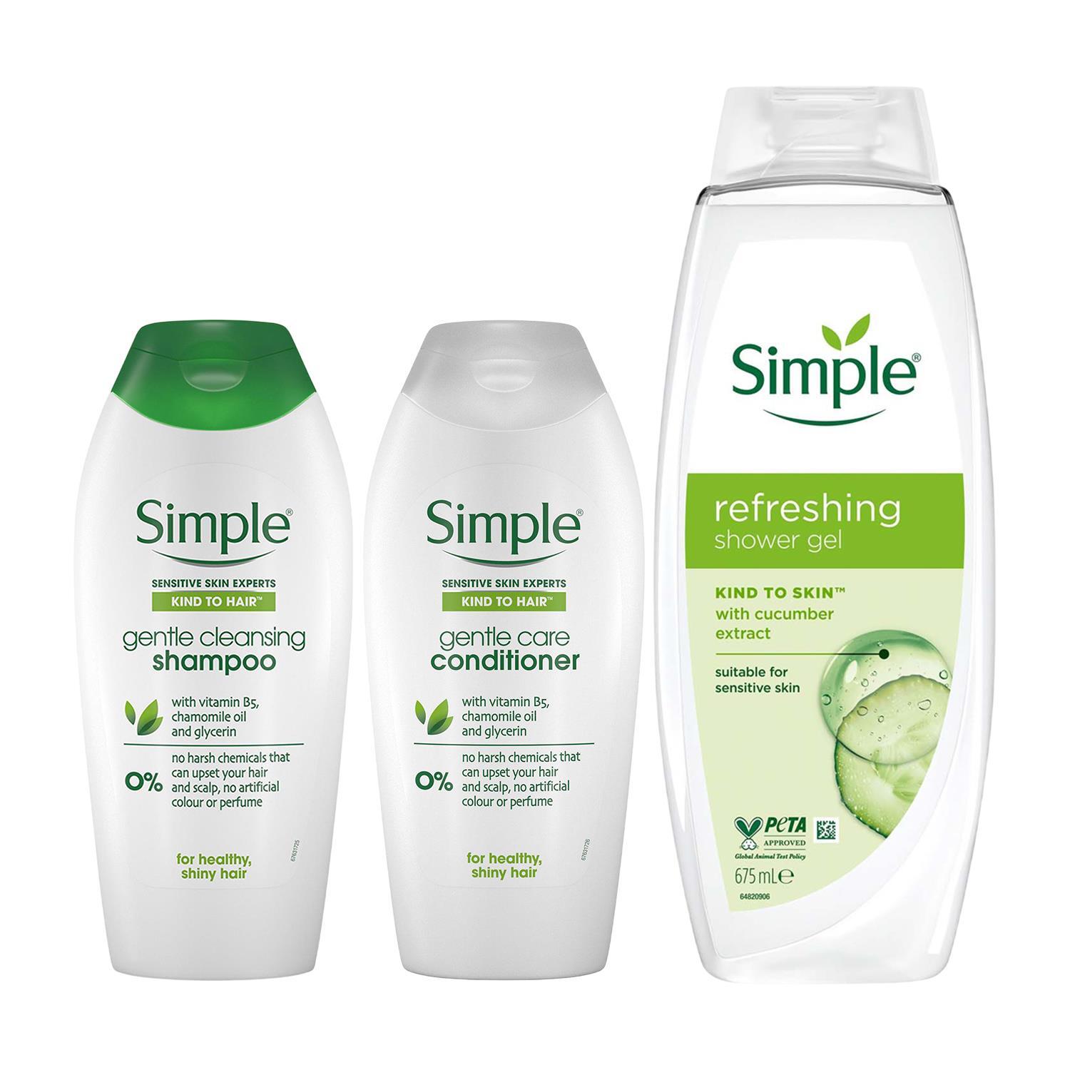 Simple Unisex White Hair Shampoo Conditioner 400Ml & Shower Gel 675Ml Bundle In - Image 4