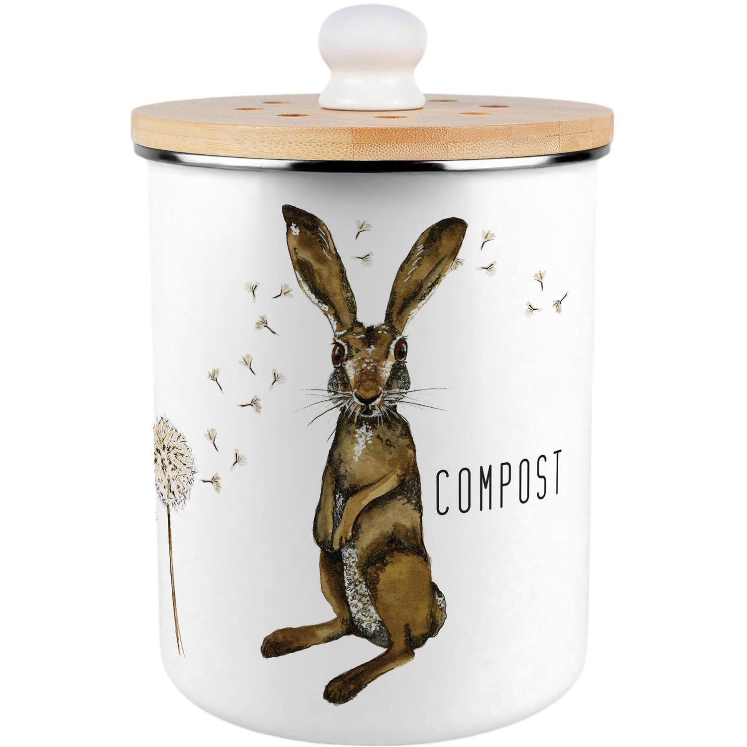 B&Q - Hare & Dandelions Food Waste BinMetal 2L Decorative Compost Caddy - Image 2