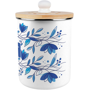 Blue Petals Compost Caddy - Metal 2L Decorative Kitchen Food Waste Bin