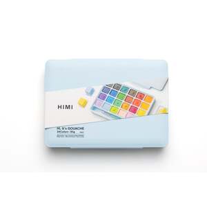 HIMI Jelly Cup Gouache Set 24 Paint Colours, 3 Brushes, Pallete, Ice Blue Case