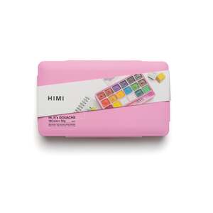 HIMI Jelly Cup Gouache Set 18 Paint Colours 3 Brushes Mixing Pallete Pink Case