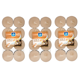 Pack of 48 Pan Aroma Colour Tea Lights Candles Vanilla & Coconut