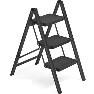 3 Step Folding Steel Ladder Heavy Duty, Black