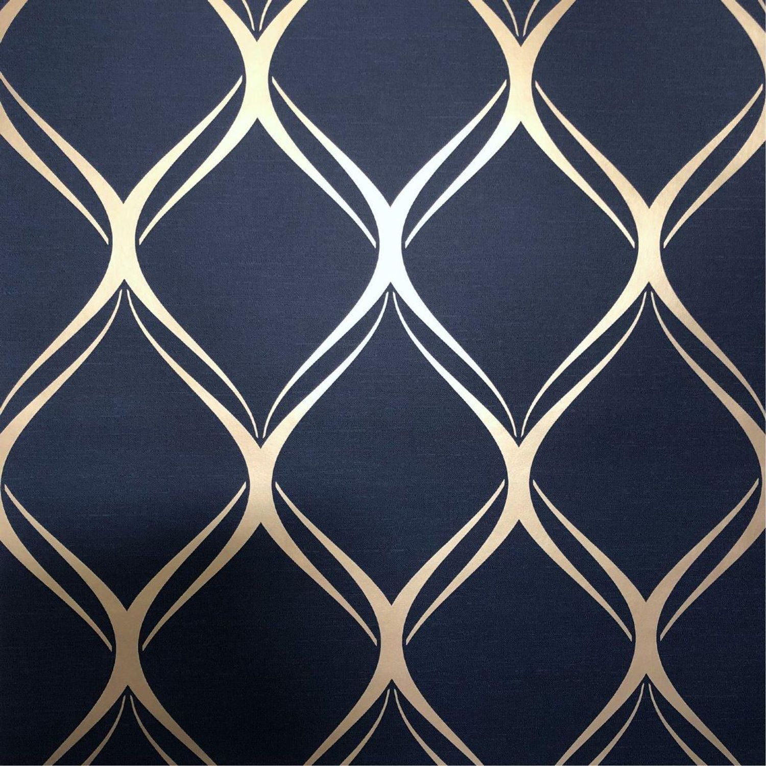 World Of Wallpaper Clifton Wave Geometric Wallpaper Navy Gold (10M X 53Cm) - Navy/Gold