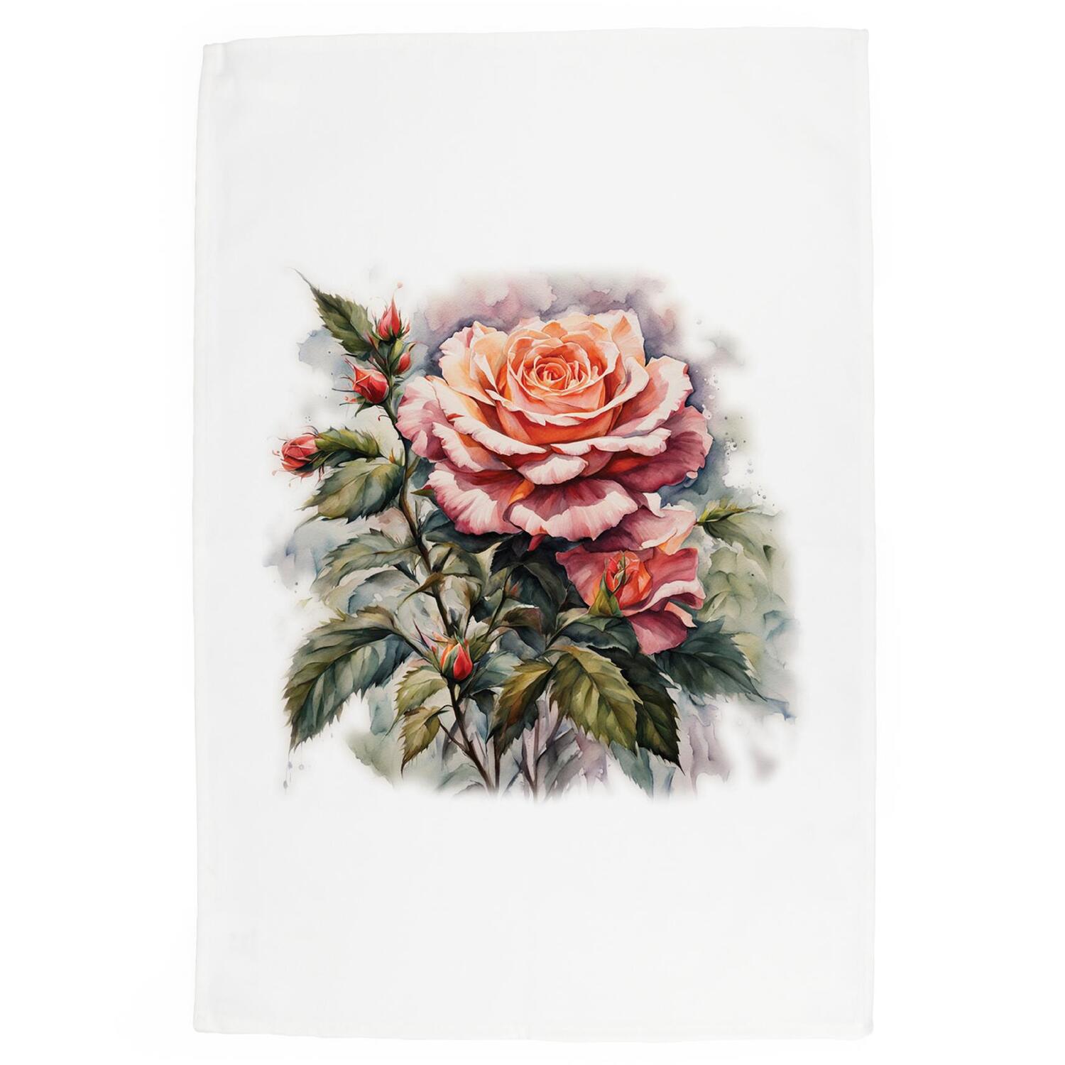 Floral Roses Tea Towel - Watercolour Flowers Kitchen Dish Towel/Drying Cloth - Image 2
