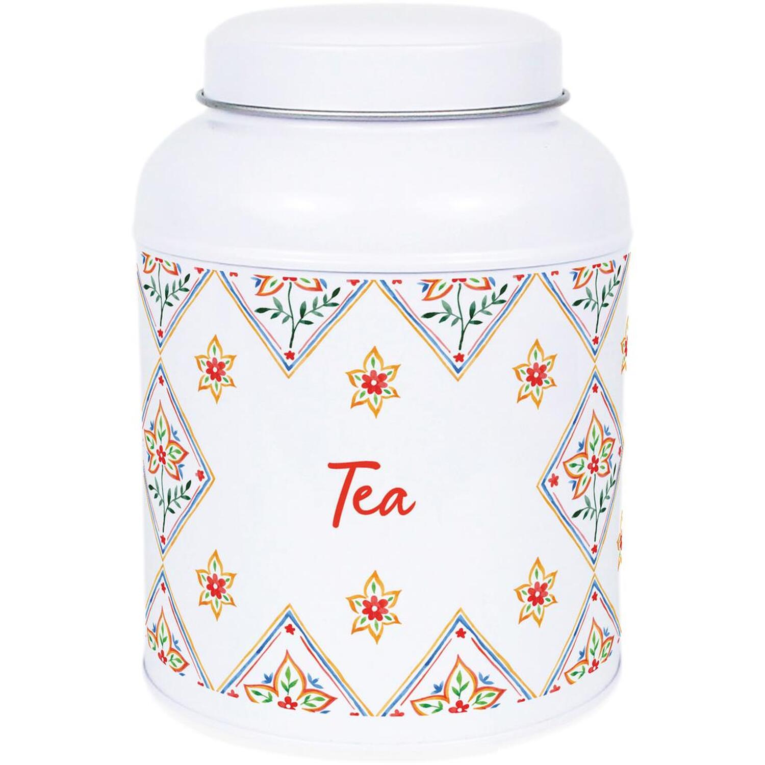 Diamond Floral Tea Canister - Small Domed Lid Kitchen Storage Tin - Image 2