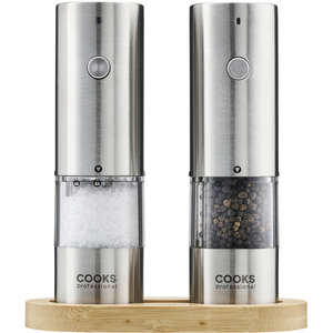 Cooks Professional Rechargeable Salt and Pepper Mill Set with Bamboo Base
