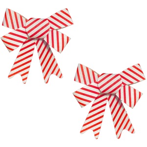 2 Red White Candy Stripe Christmas Bows Tree Decoration 17cm x 14cm