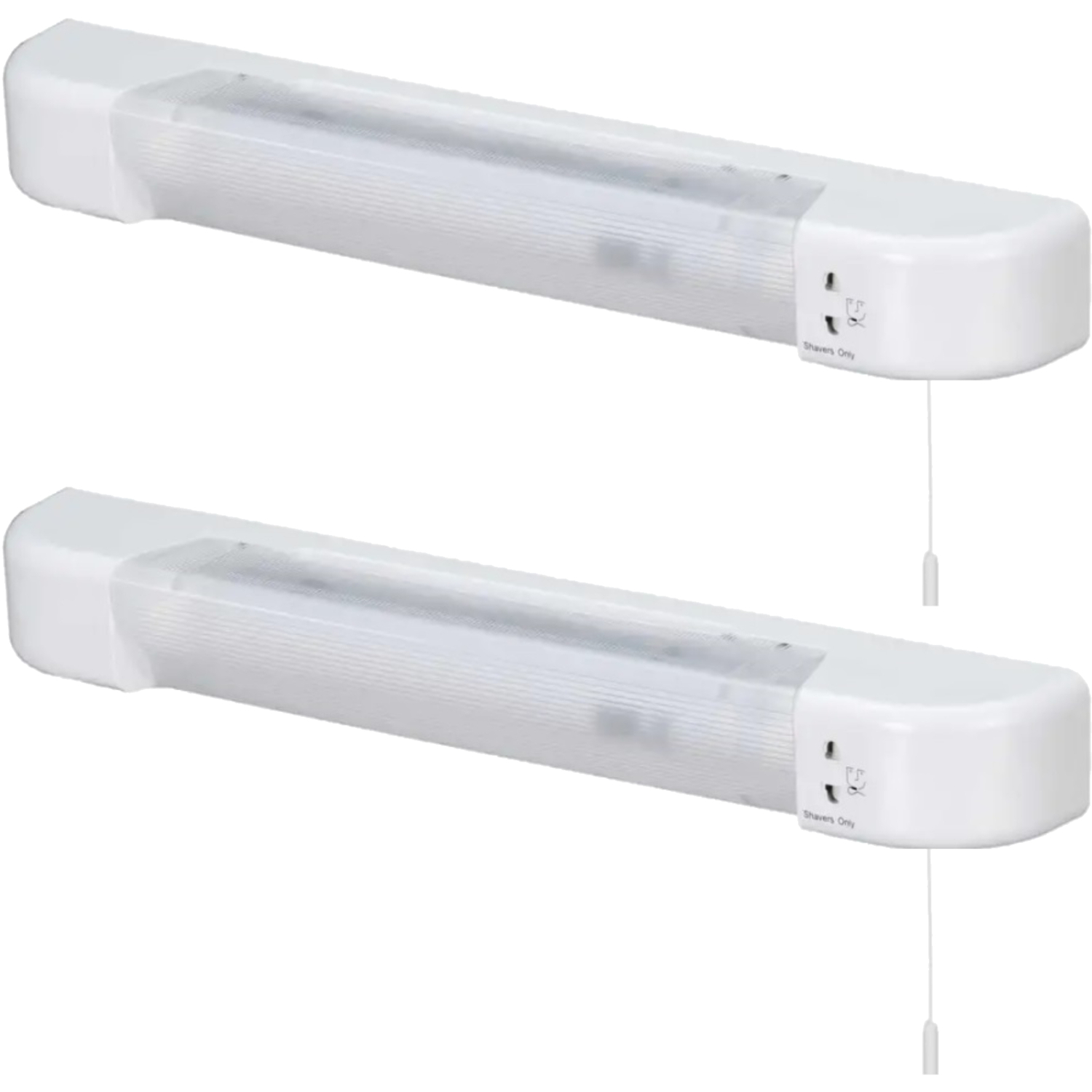 First Choice Lighting Set Of 2 Rise Bathroom Shaver Wall Lights - White Plastic And Frosted Plastic Diffuser