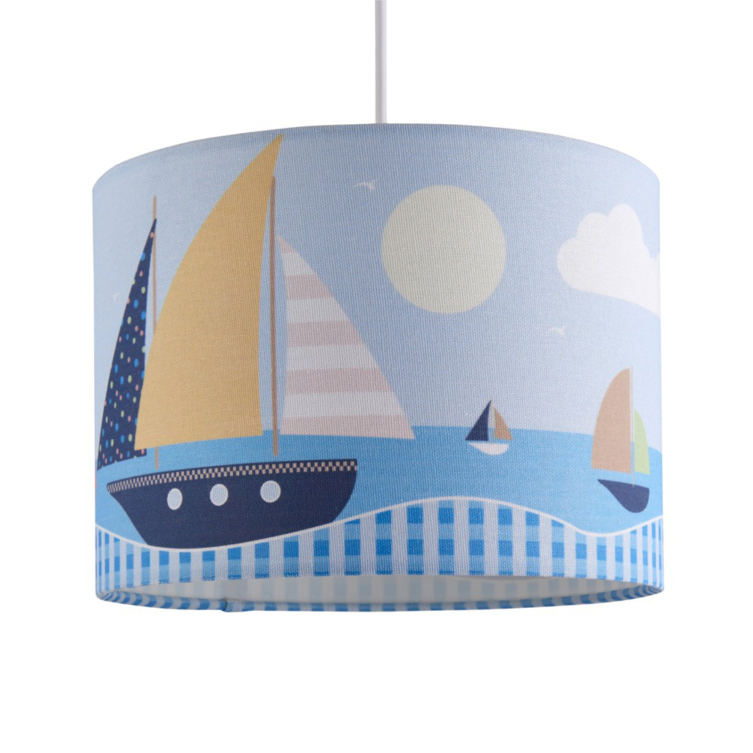 First Choice Lighting Sailing Boat Scene Easy Fit Fabric Pendant Shade - Multicoloured Sailing Digital Print