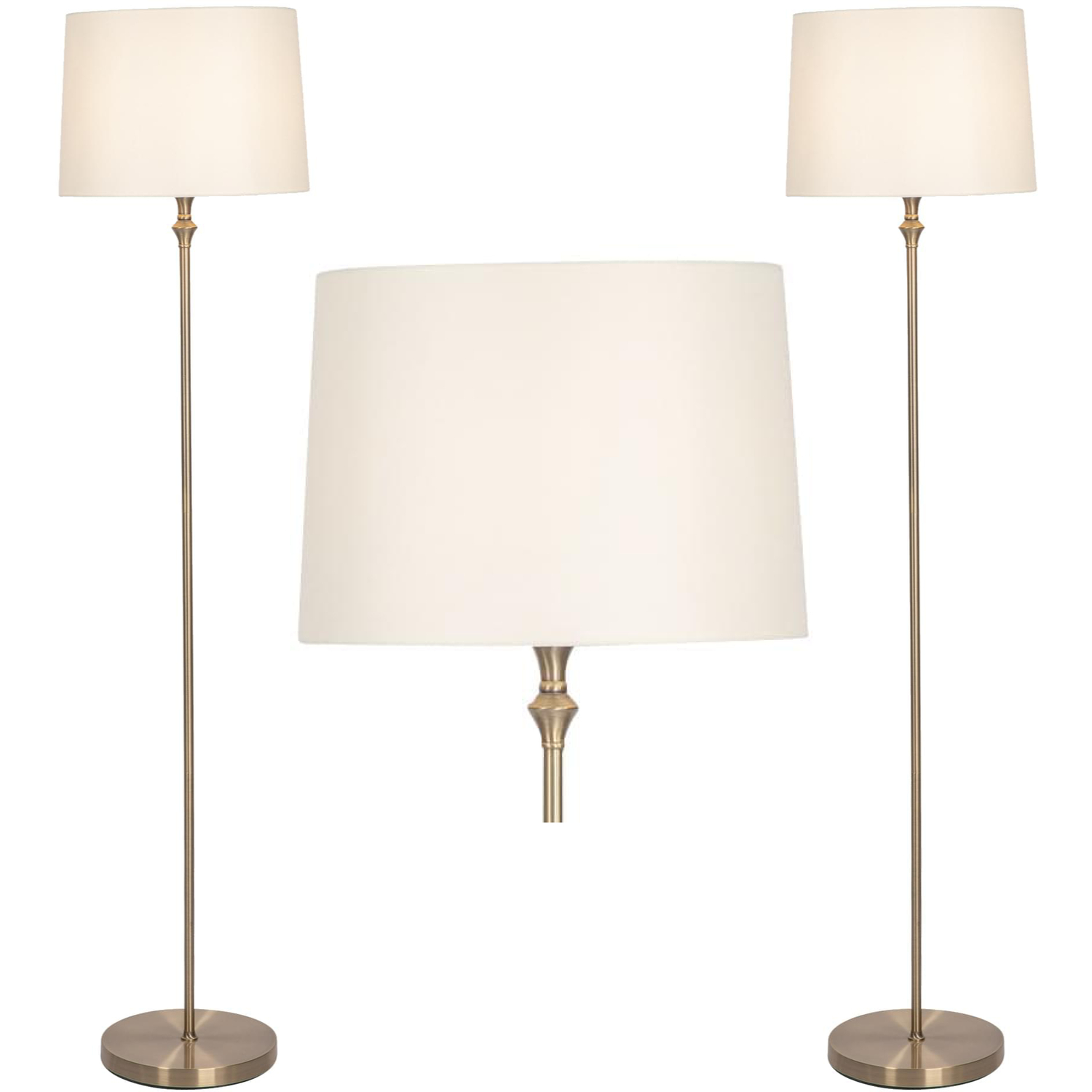 First Choice Lighting Set Of 2 Winchester Floor Lamps - Antique Brass & Cream