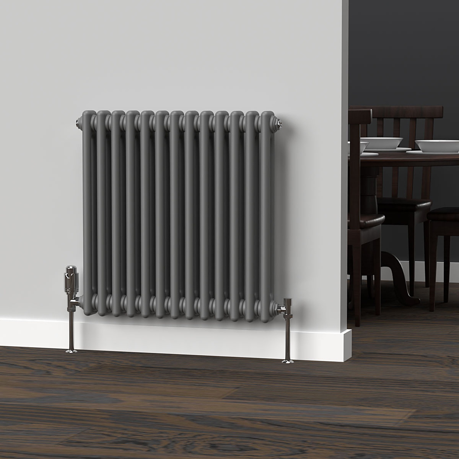 Lux Heat Horizontal 2 Column Radiator - Anthracite Grey - 600 Mm X 605 Mm. - Anthracite Grey