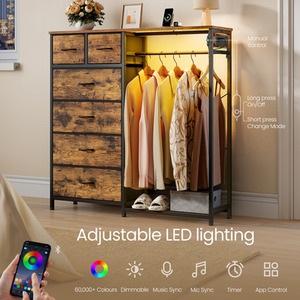 SONGMICS Open Wardrobe with LED Lights and Charging Station