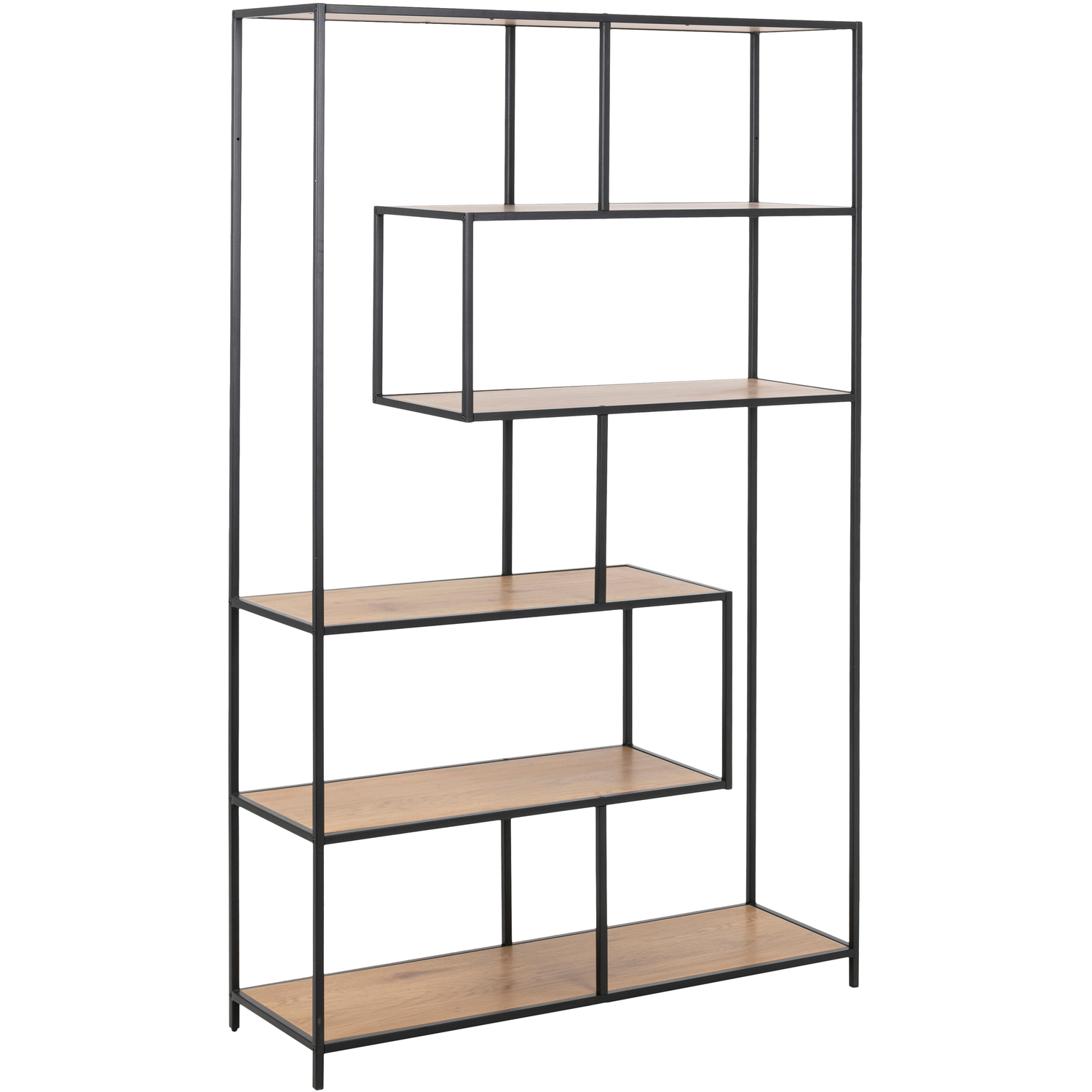 Furniture To Go - Florence Seaford Bookcase - 5 Shelf - Oak/Metal - Black - Image 4