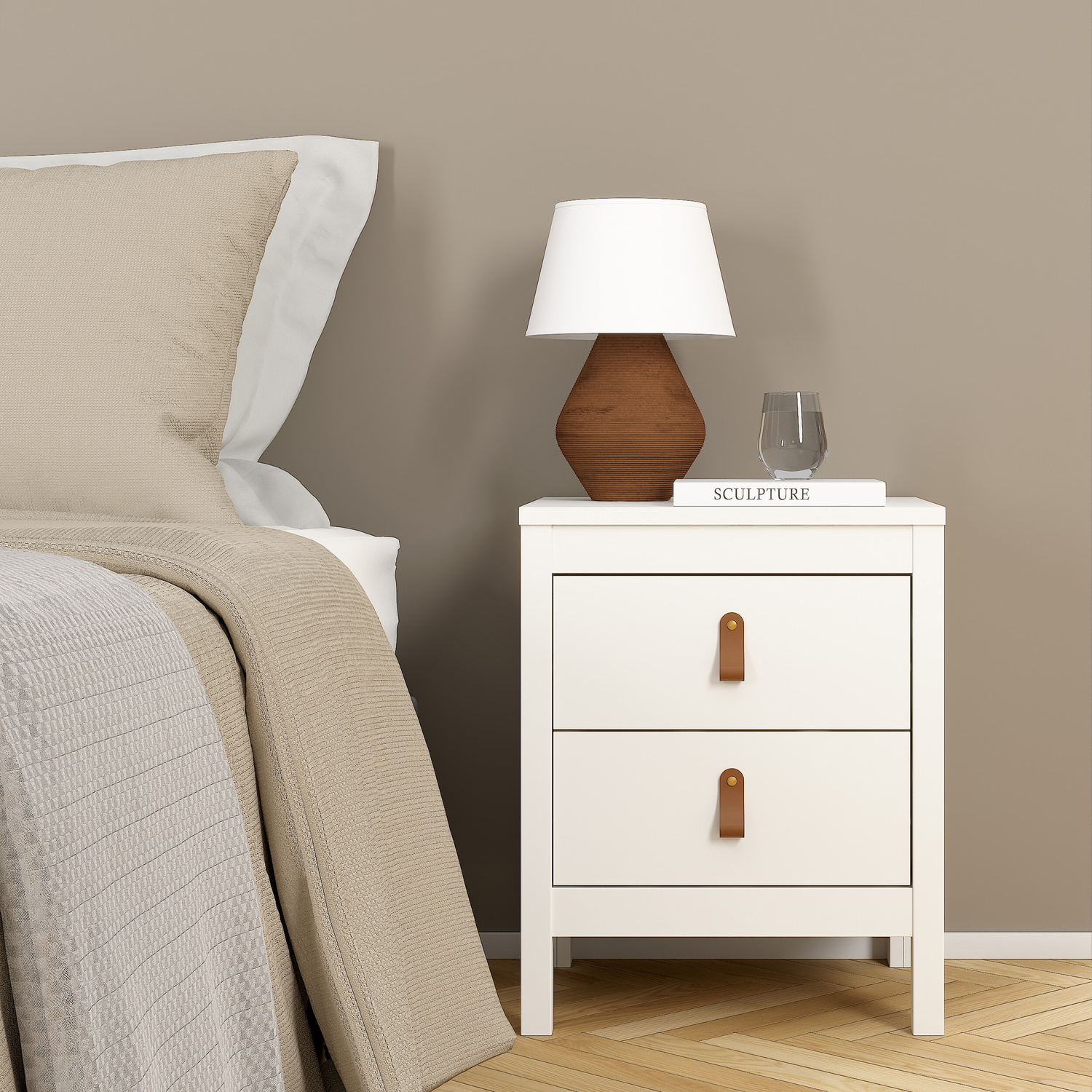Indoor Furniture Group Barcelona Bedside Table 2 Drawers White - Image 4
