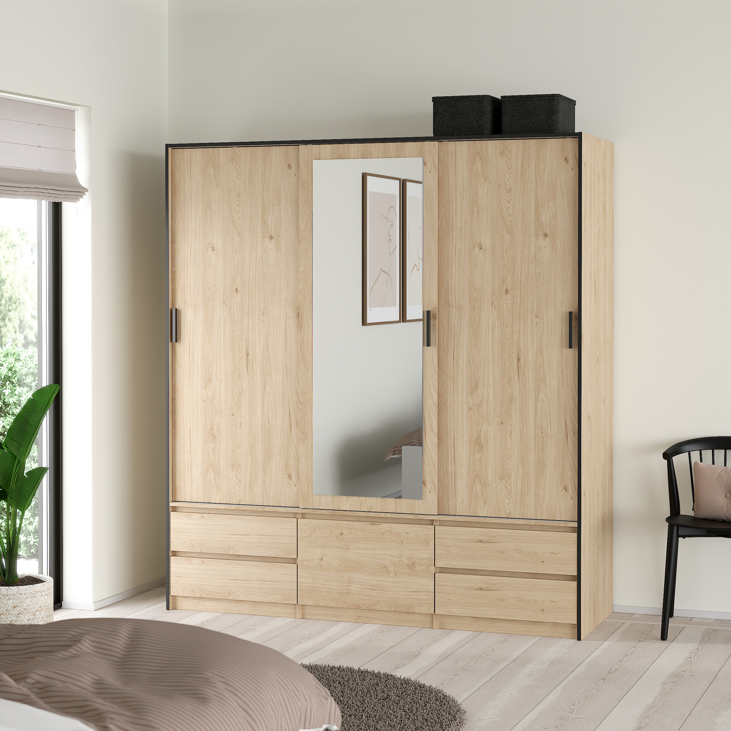 Rackhams Brown Line Wardrobe With 2 Sliding Doors 1 Sliding Door With Mirror In Jackson Hickory Oak - Malemine - 1 - Image 4