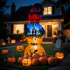 6ft Halloween Inflatable Stacked Pumpkin Ghost with Built In LED Lights