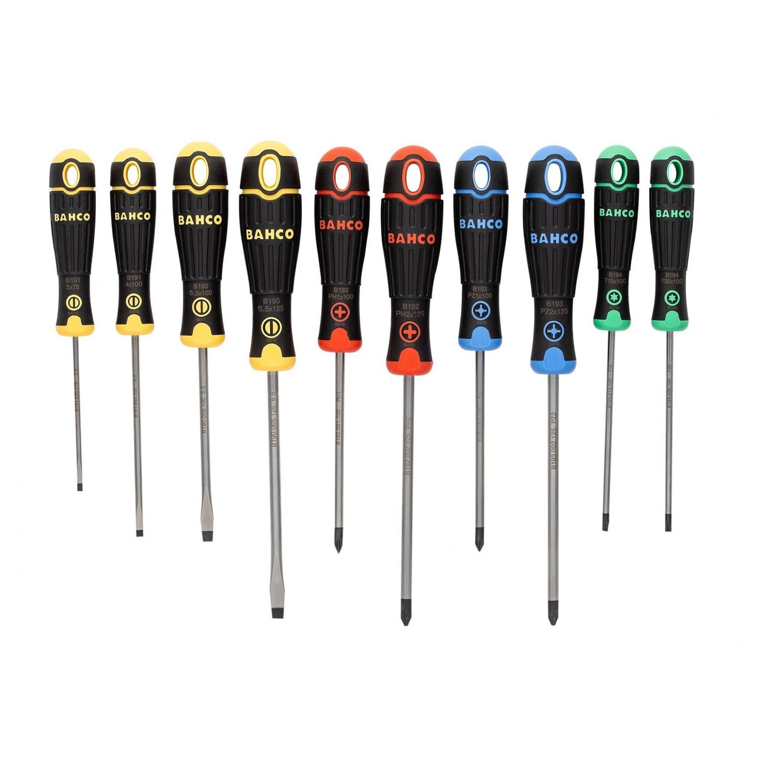 Bahco Bahcofit Coloured Handle Screwdriver Set, 10 Piece - Multi Colour