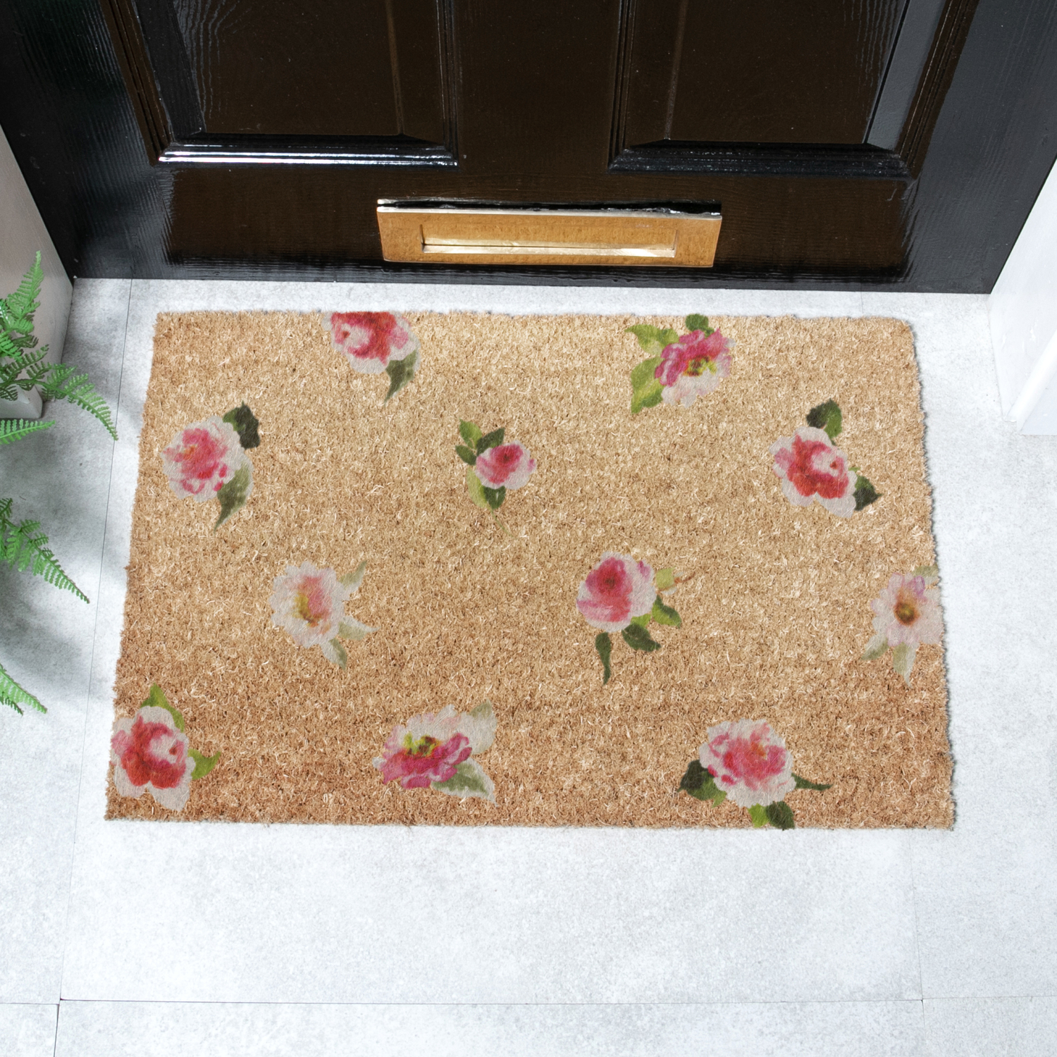 Artsy Mats Watercolour Pink Flowers Doormat - Brown